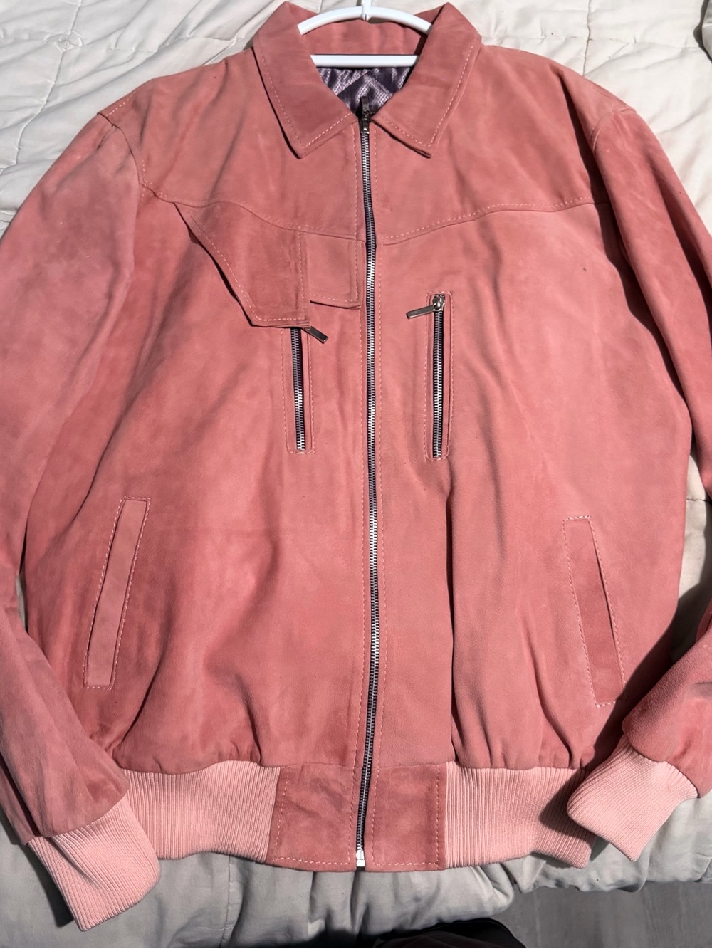 Men's Dusty Rose Suede Leather Bomber Jacket